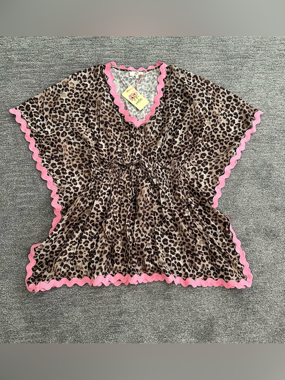NWT Entro Leopard Print w/ Pink Ric Rac Cover Up Size Small - Picture 2 of 5
